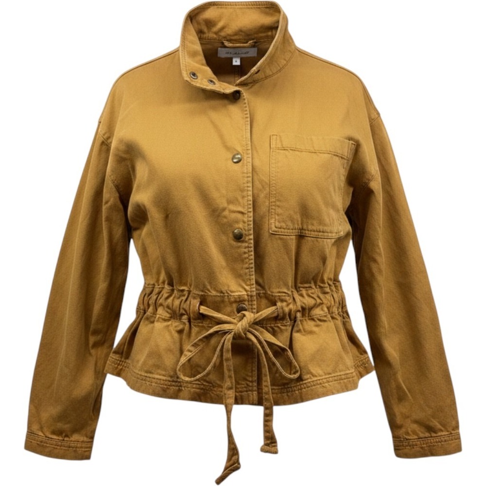 Madewell Women Ochre Brown Drawstring Utility Jacket Mock Neck Cotton Blend M